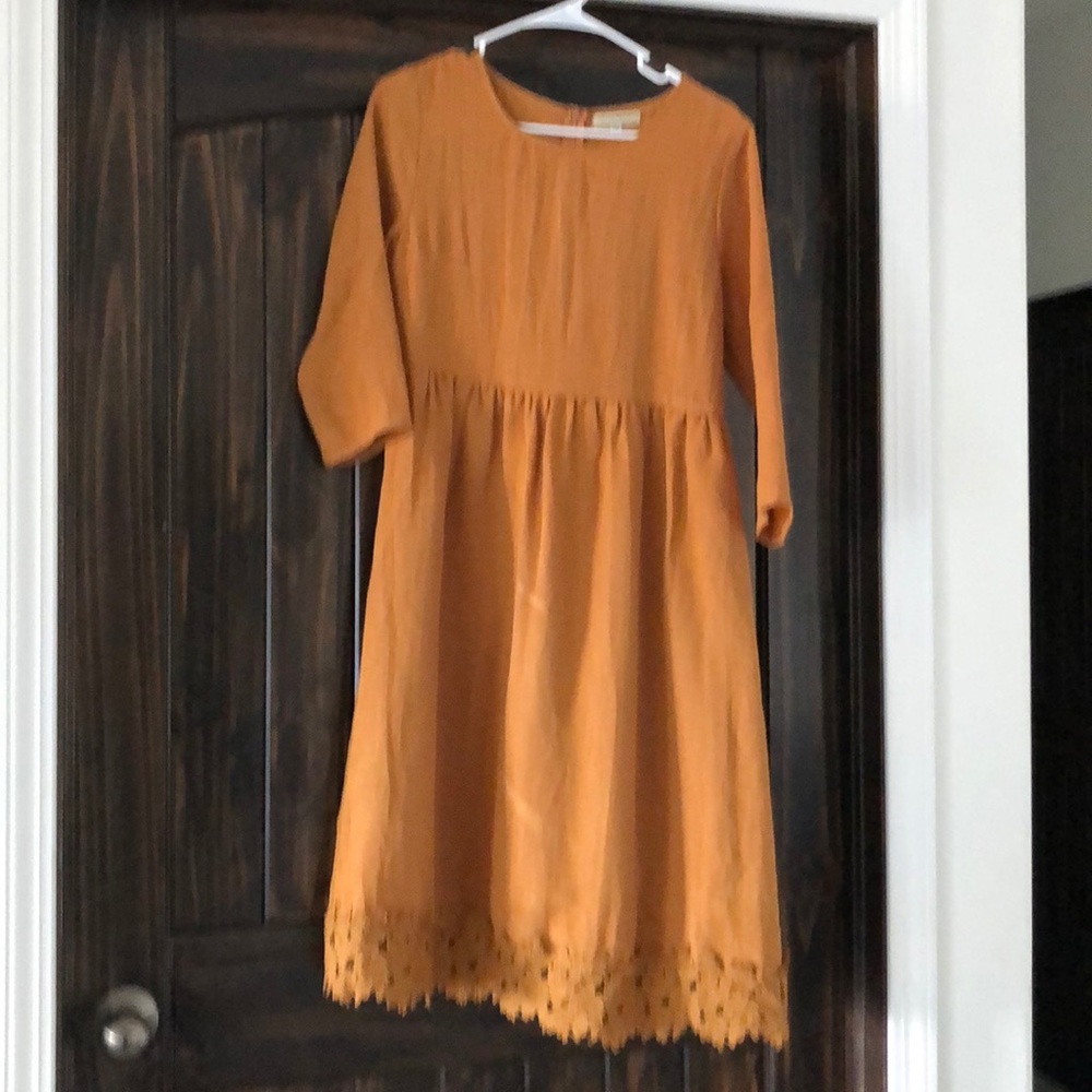Rust/mustard dress with crochet